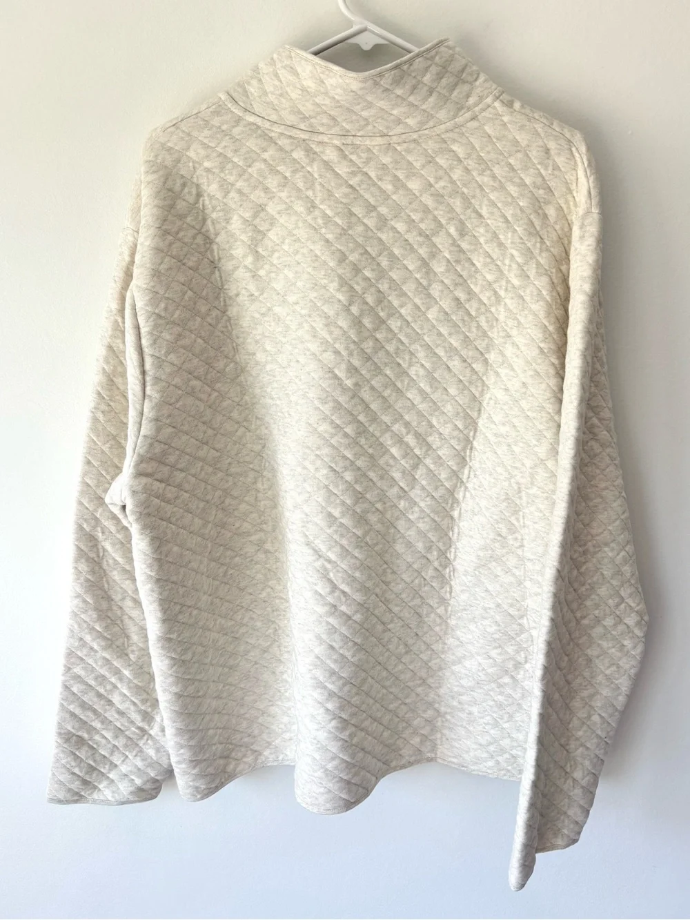 Banana Republic Quilted Knit Quarter Zip Pullover Cream Oatmeal Heather